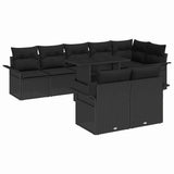 vidaXL Tuinbank Set met kussen met opslag 9 pcs Zwart Poly rattan