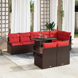vidaXL Tuinbank Set met kussen met opslag 9 pcs Bruin Poly Riet