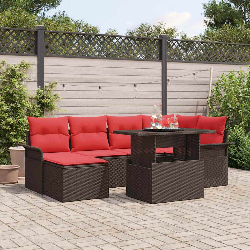 vidaXL Tuinbank Set met kussen met opslag 7 pcs Bruin Poly Riet
