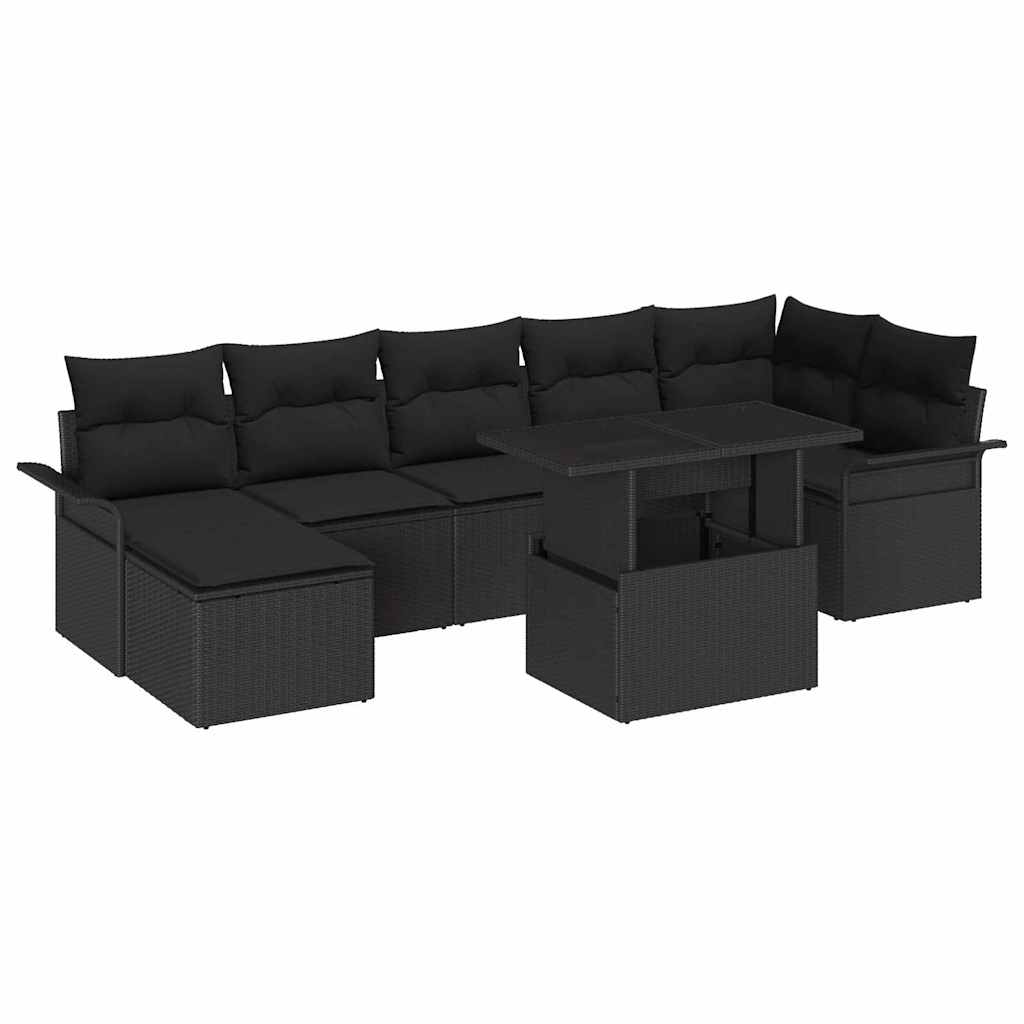 vidaXL Tuinbank Set met kussen met opslag 8 pcs Zwart Poly rattan