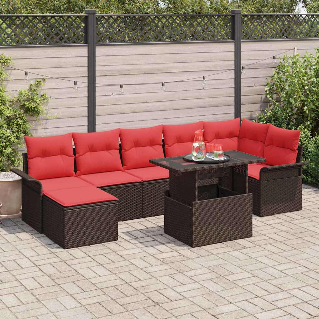vidaXL Tuinbank Set met kussen met opslag 8 pcs Bruin Poly Riet