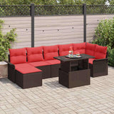 vidaXL Tuinbank Set met kussen met opslag 8 pcs Bruin Poly Riet