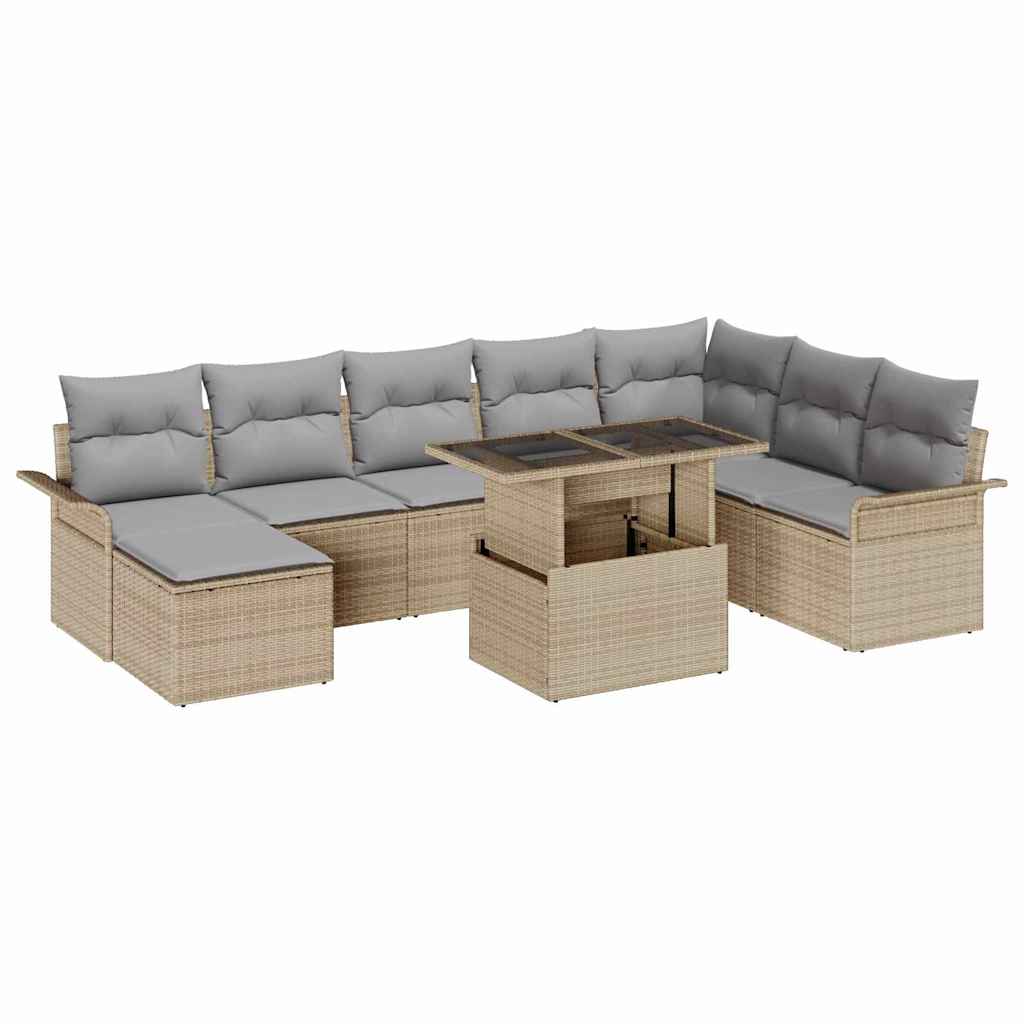 vidaXL Tuinbank Set met kussen met opslag 9 pcs Zwart en Crème