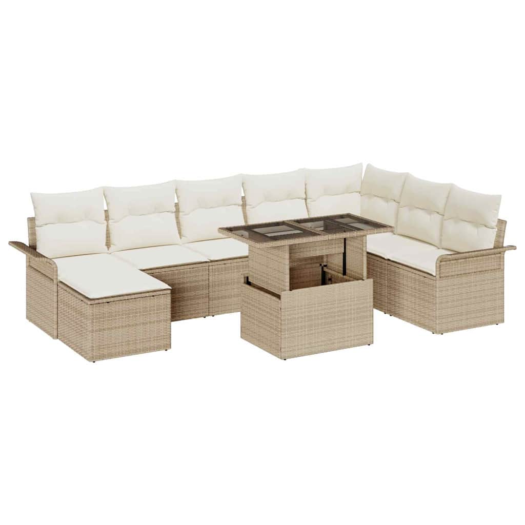 vidaXL Tuinbank Set met kussen met opslag 9 pcs Zwart en Crème