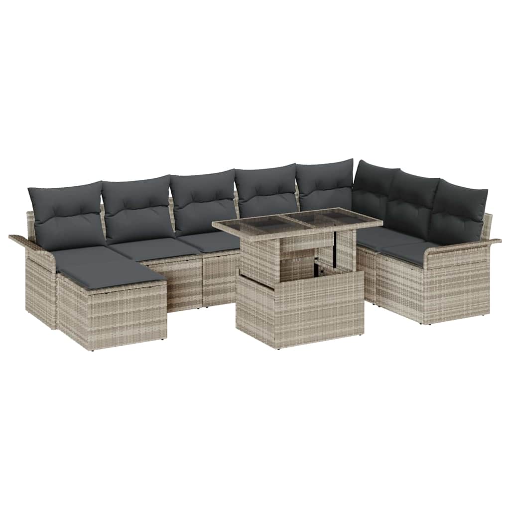 vidaXL Tuinbank Set met kussen met opslag 9 pcs Zwart en Crème