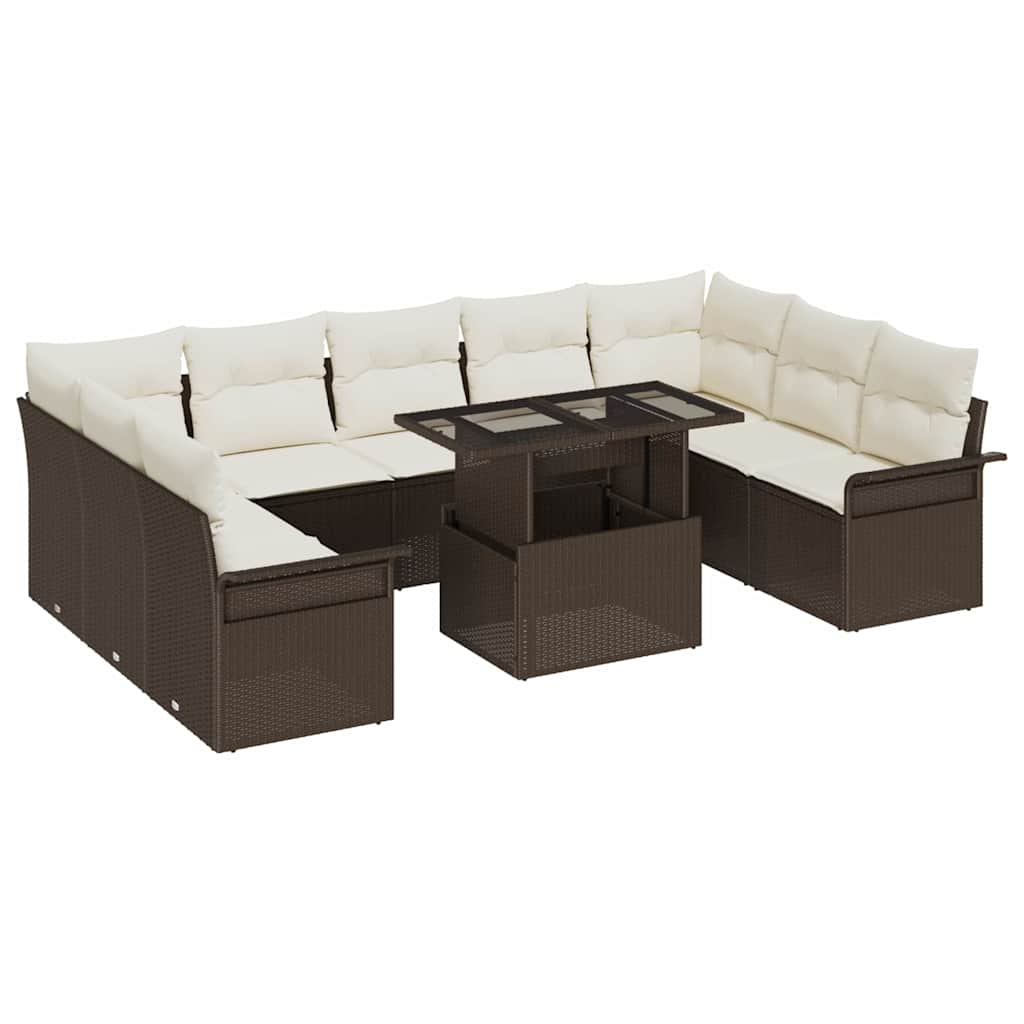 vidaXL Garden Sofa Set with Cushions 10 pcs Black Poly Rattan