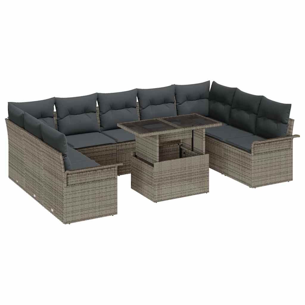 vidaXL Garden Sofa Set with Cushions 10 pcs Black Poly Rattan