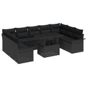 vidaXL Garden Sofa Set with Cushions 10 pcs Black Poly Rattan