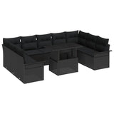 vidaXL Garden Sofa Set with Cushions 10 pcs Black Poly Rattan