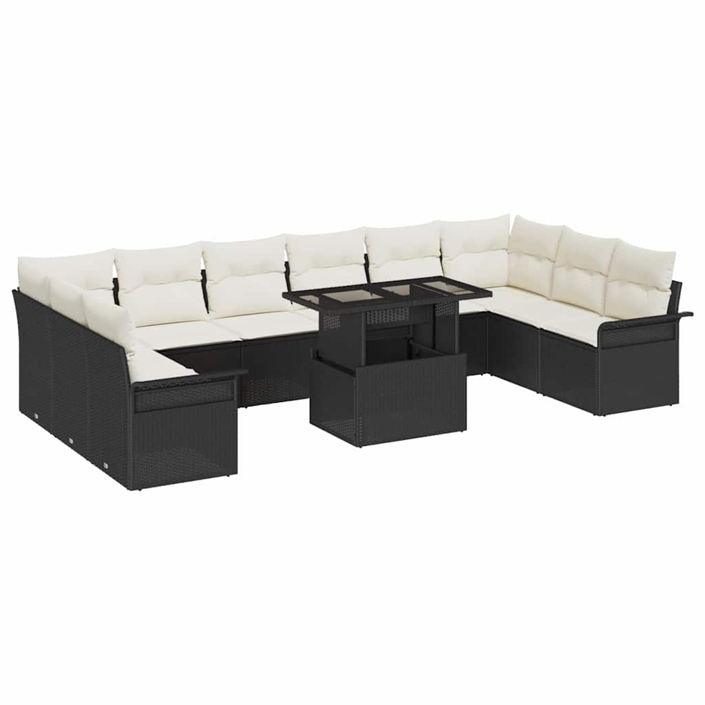 vidaXL Tuinbank Set met kussen met kussen 11 pcs Zwart Poly Riet