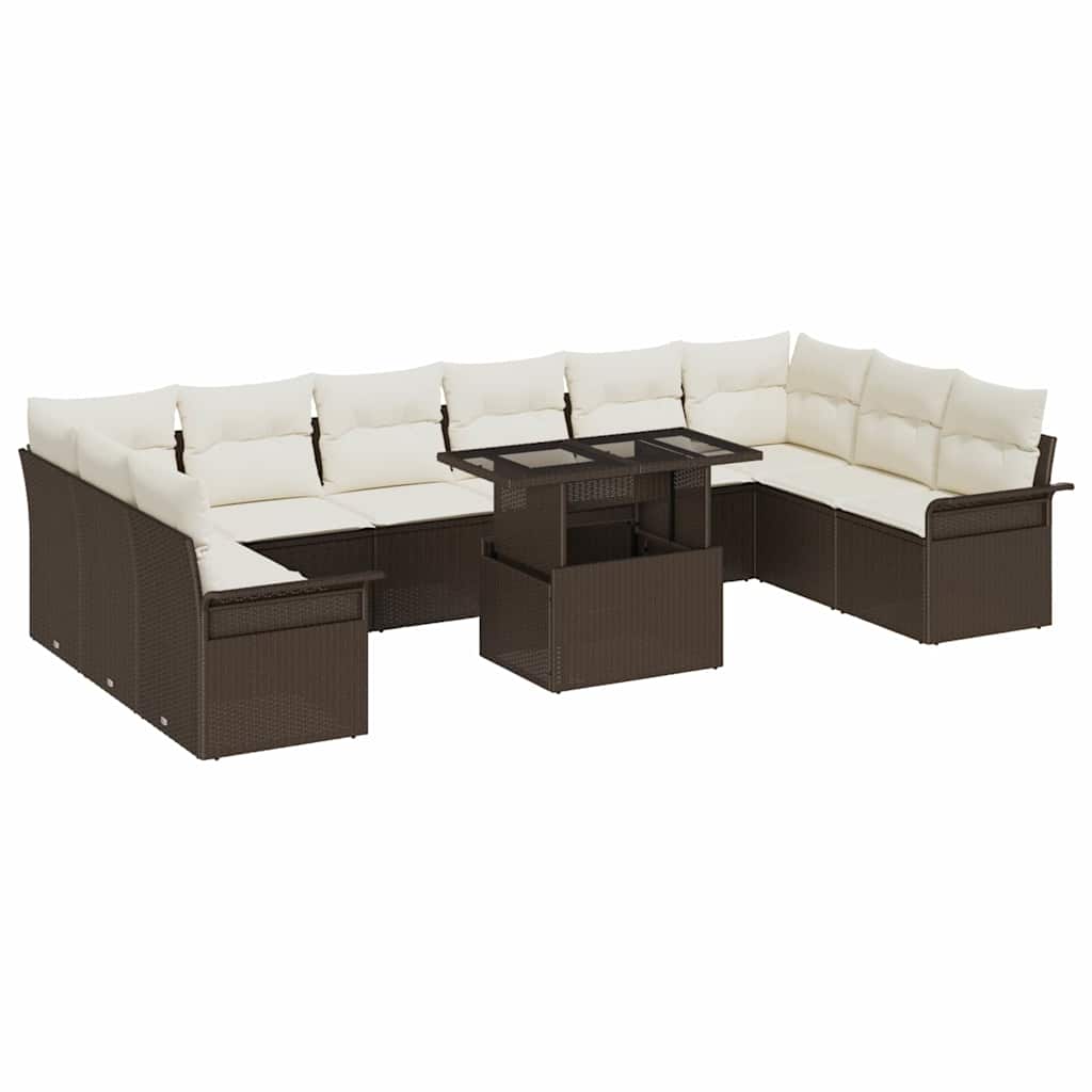 vidaXL Tuinbank Set met kussen met kussen 11 pcs Zwart Poly Riet