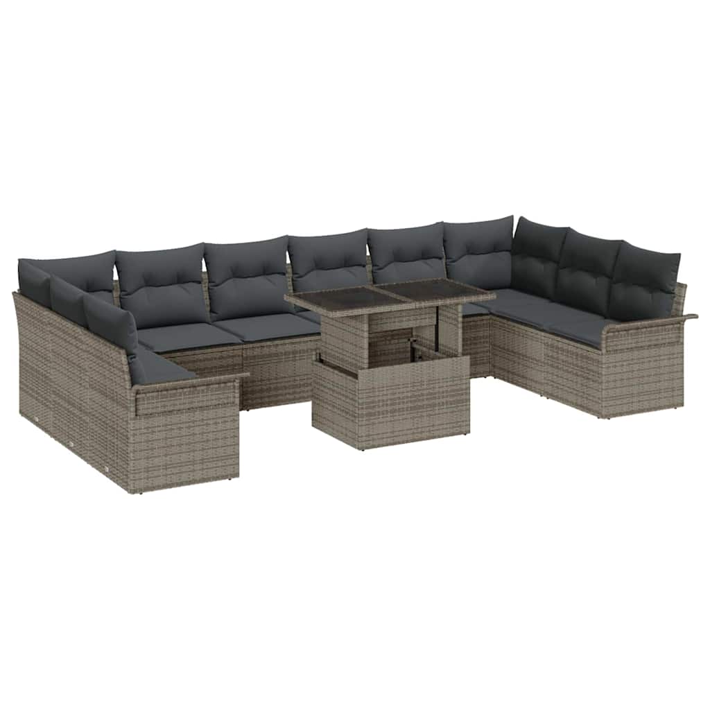 vidaXL Tuinbank Set met kussen met kussen 11 pcs Zwart Poly Riet