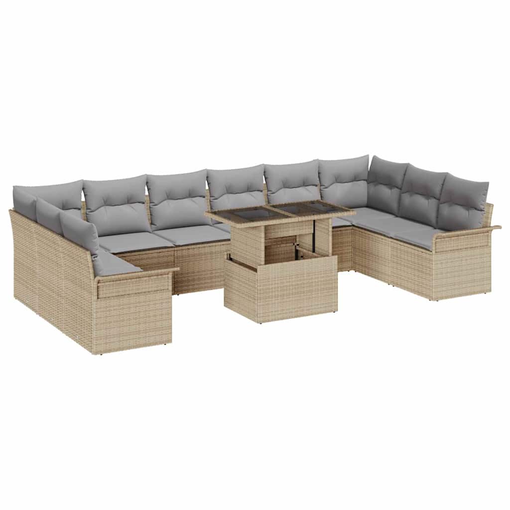 vidaXL Tuinbank Set met kussen met kussen 11 pcs Zwart Poly Riet