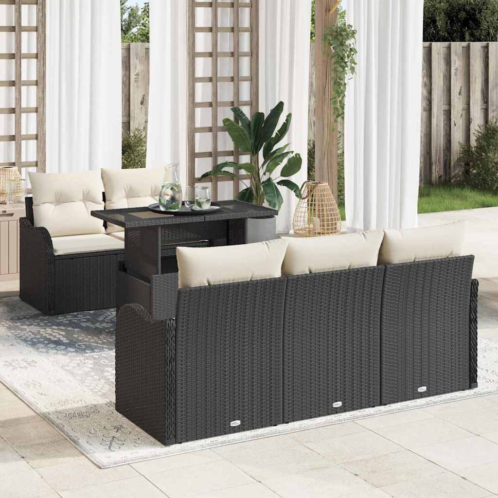 vidaXL Garden Sofa Set with Cushions 6 pcs Black Poly Rattan