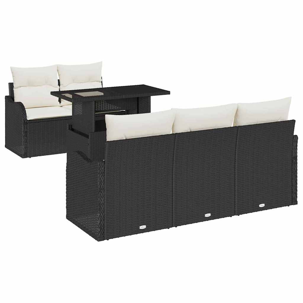 vidaXL Garden Sofa Set with Cushions 6 pcs Black Poly Rattan