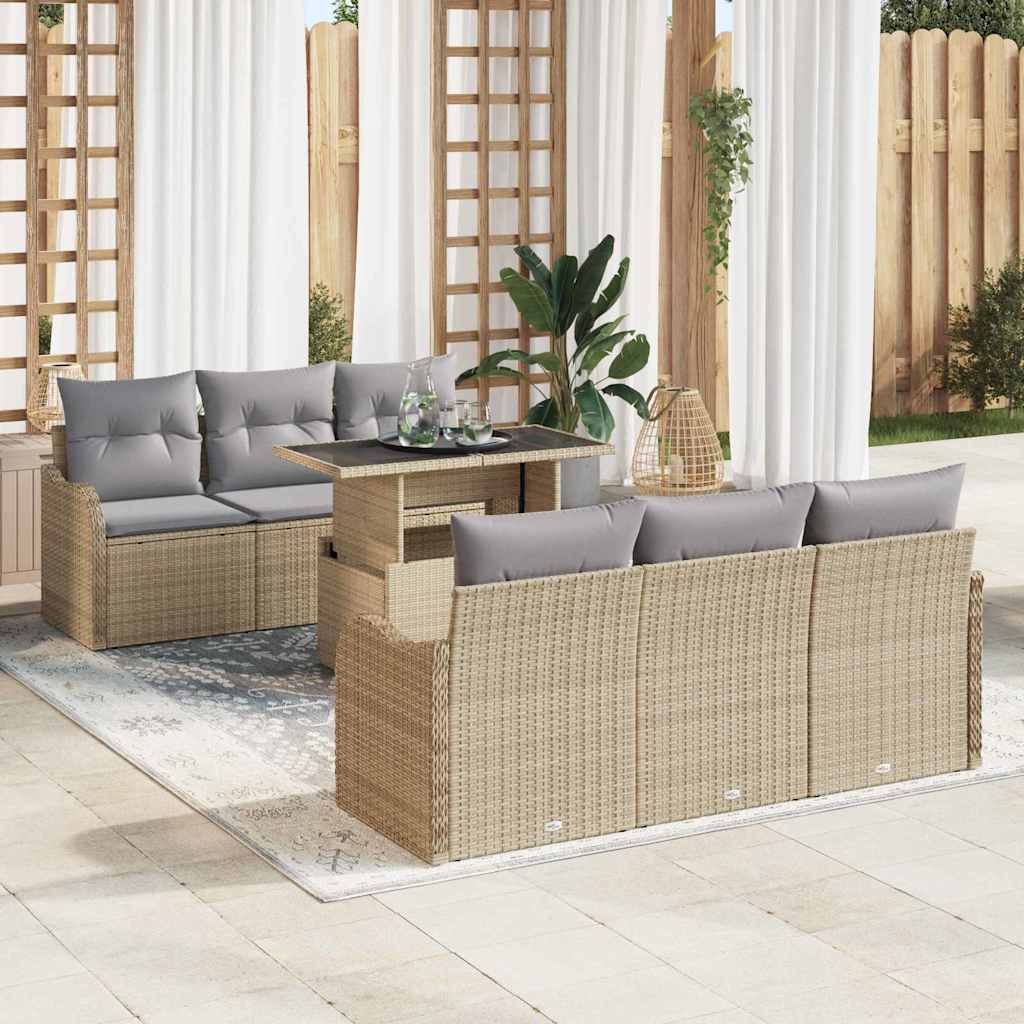 vidaXL Tuinbank Set met kussen met opslag 7 pcs Zwart Poly rattan