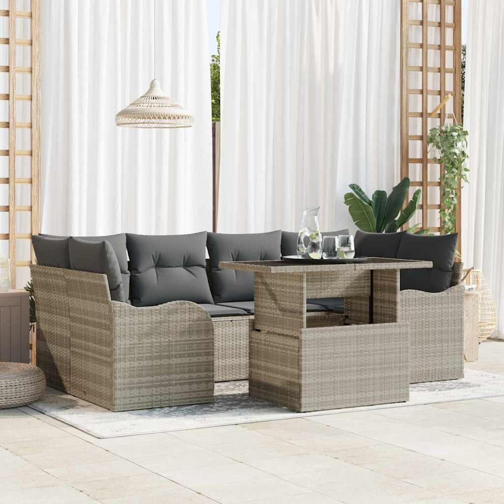 vidaXL Tuinbank Set met kussen met opslag 7 pcs Zwart Poly Riet