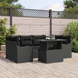 vidaXL Tuinbank Set met kussen met opslag 7 pcs Zwart Poly Riet