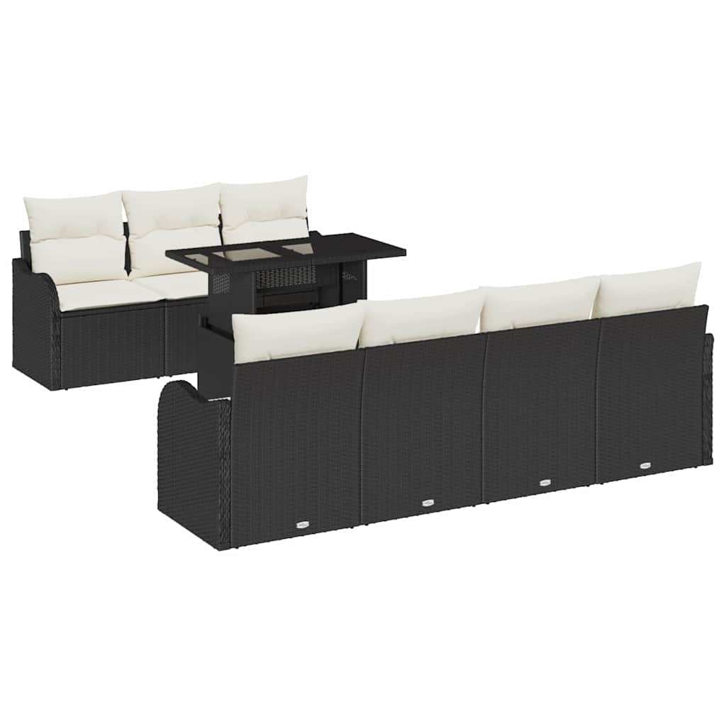 vidaXL Tuinbank Set met kussen met opslag 8 pcs Zwart Poly Riet