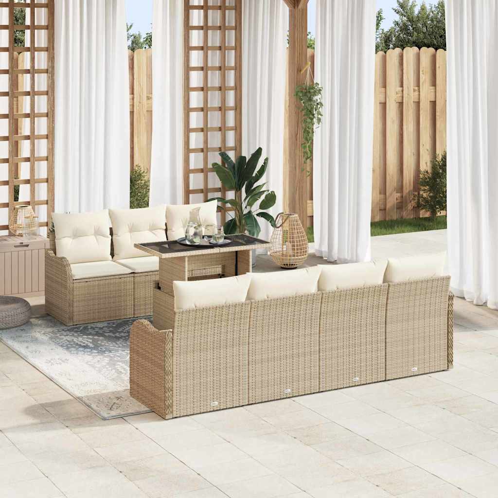vidaXL Tuinbank Set met kussen met opslag 8 pcs Zwart Poly Riet