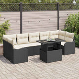 vidaXL Tuinbank Set met kussen met opslag 8 pcs Zwart Poly rattan