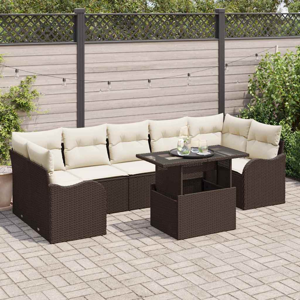 vidaXL Tuinbank Set met kussen met opslag 8 pcs Zwart Poly rattan