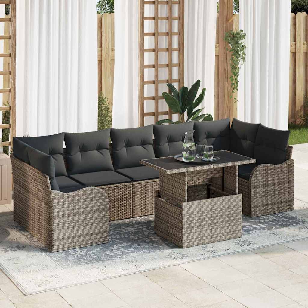 vidaXL Tuinbank Set met kussen met opslag 8 pcs Zwart Poly rattan