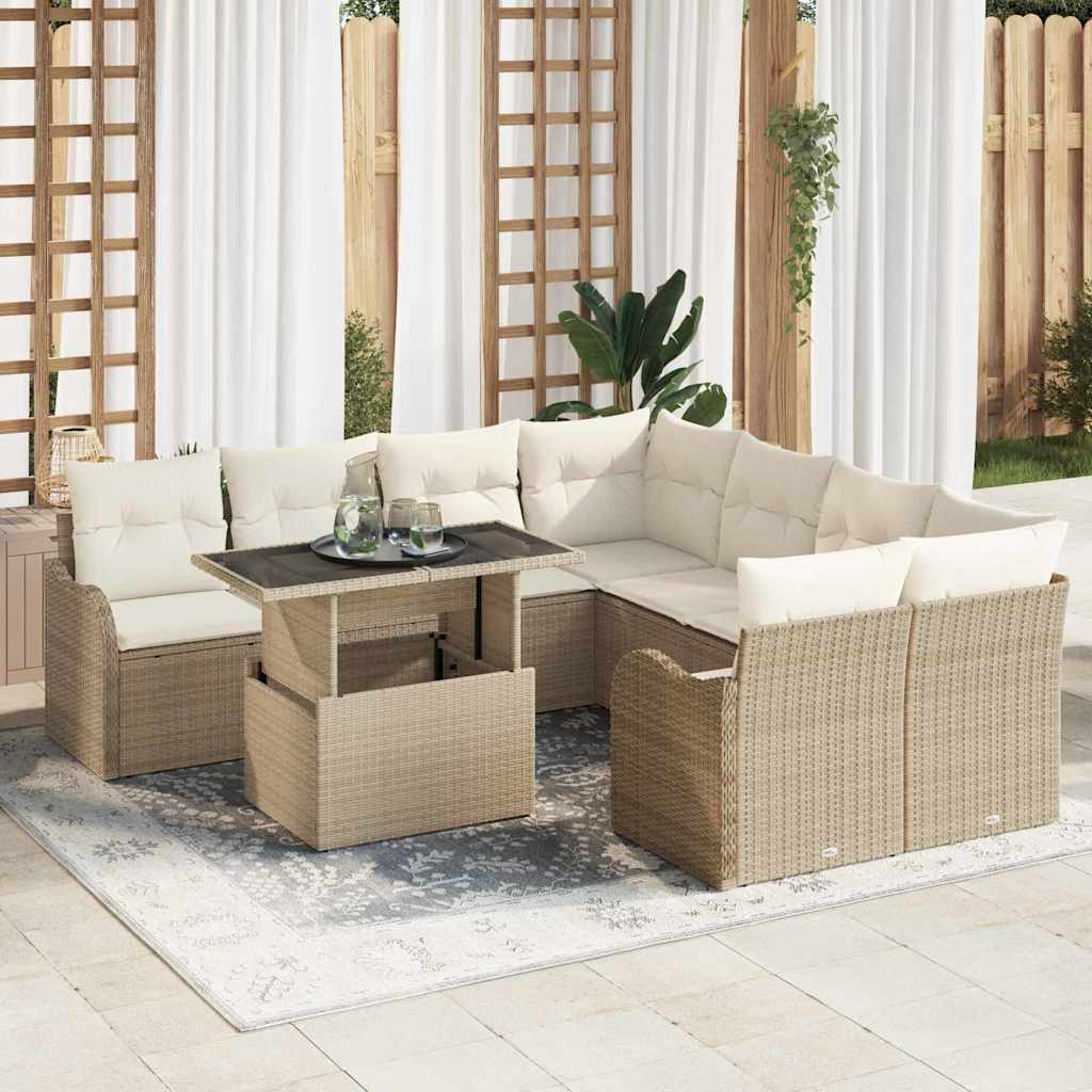 vidaXL Garden Lounge Set with Cushions 9 pcs Black Poly Rattan