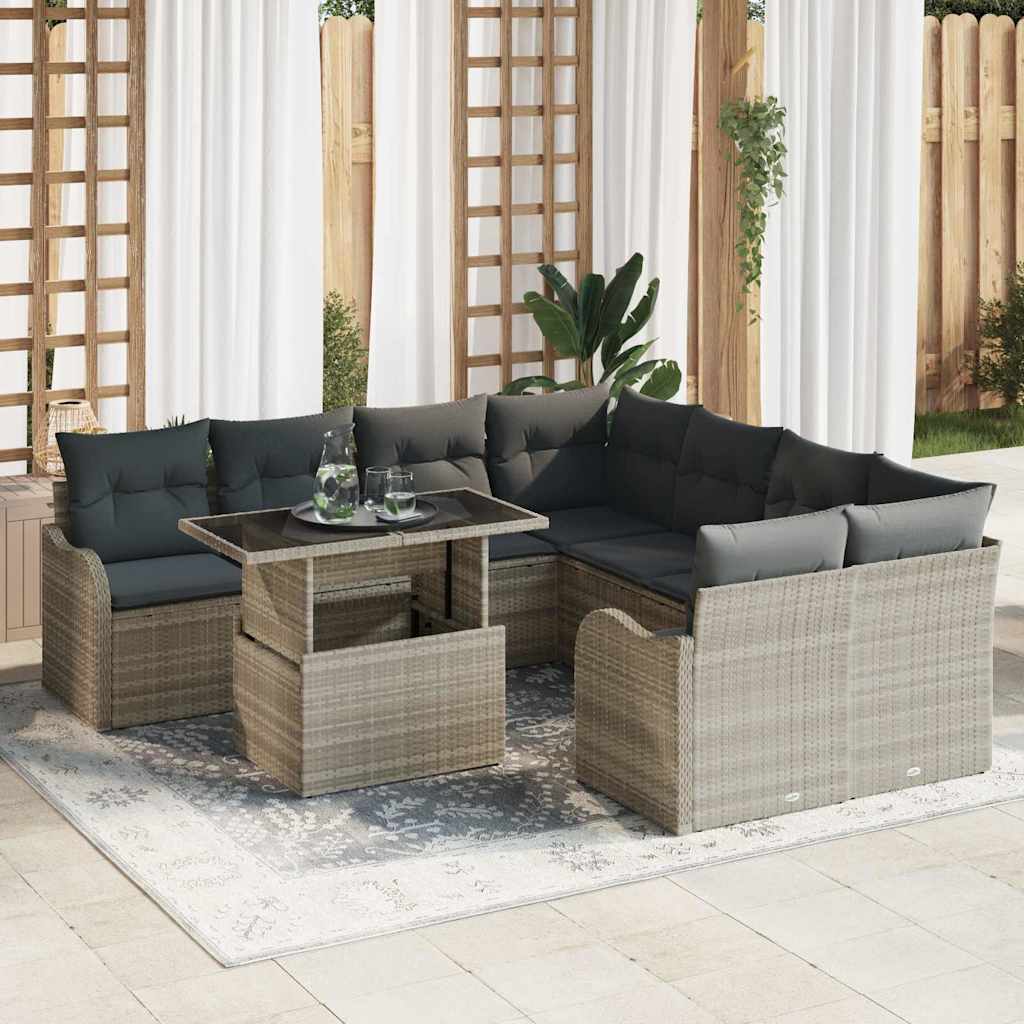 vidaXL Garden Lounge Set with Cushions 9 pcs Black Poly Rattan