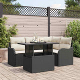 vidaXL Tuinbank Set met kussen met kussen 5 pcs Zwart Poly Riet