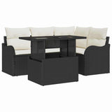 vidaXL Tuinbank Set met kussen met kussen 5 pcs Zwart Poly Riet