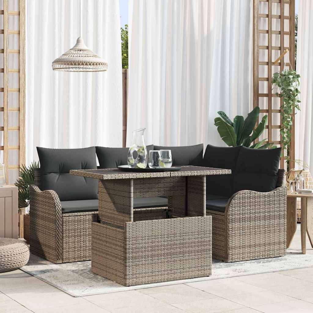 vidaXL Tuinbank Set met kussen met kussen 5 pcs Zwart Poly Riet