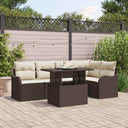 vidaXL Garden Sofa Set with Cushions 6-Piece Black Poly Rattan