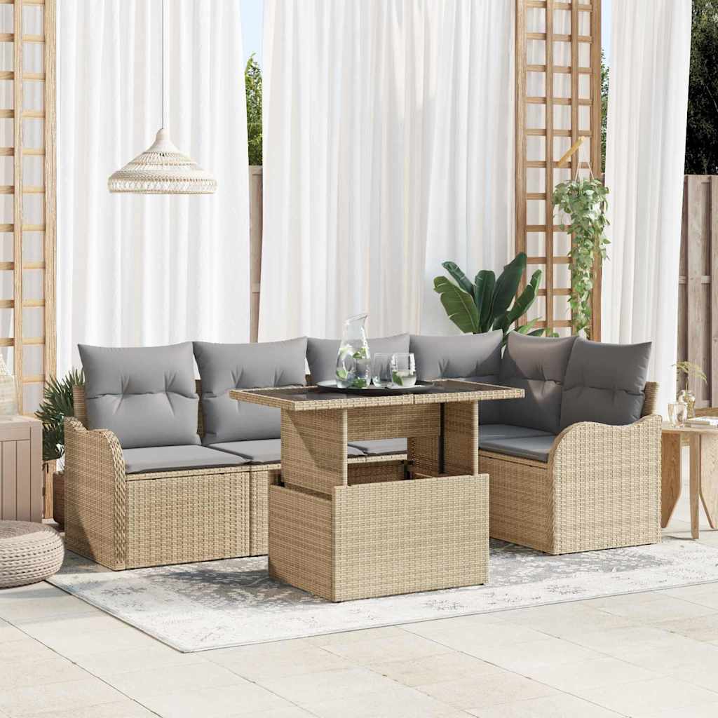 vidaXL Garden Sofa Set with Cushions 6-Piece Black Poly Rattan