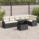 vidaXL Tuinbank Set met kussen met kussen 7 pcs Zwart Poly Riet