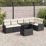 vidaXL Tuinbank Set met kussen met kussen 7 pcs Zwart Poly Riet
