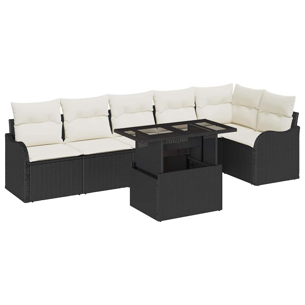 vidaXL Tuinbank Set met kussen met kussen 7 pcs Zwart Poly Riet