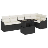 vidaXL Tuinbank Set met kussen met kussen 7 pcs Zwart Poly Riet