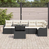 vidaXL Tuinbank Set met kussen met kussen 7 pcs Zwart Poly Riet