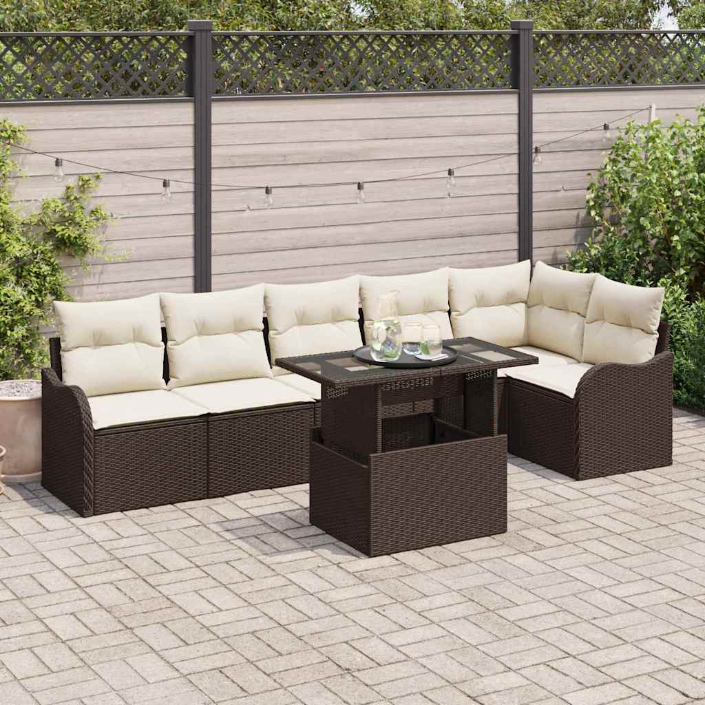 vidaXL Tuinbank Set met kussen met kussen 7 pcs Zwart Poly Riet
