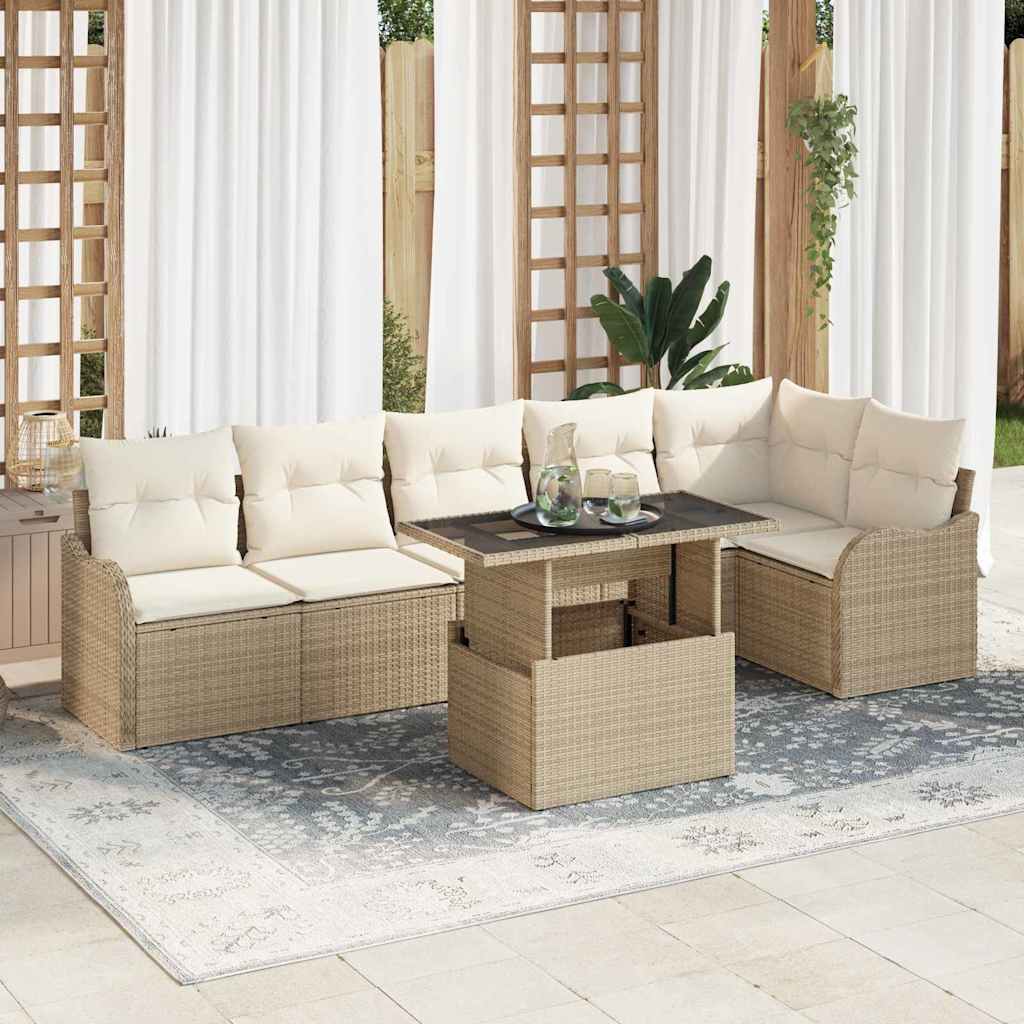 vidaXL Tuinbank Set met kussen met kussen 7 pcs Zwart Poly Riet