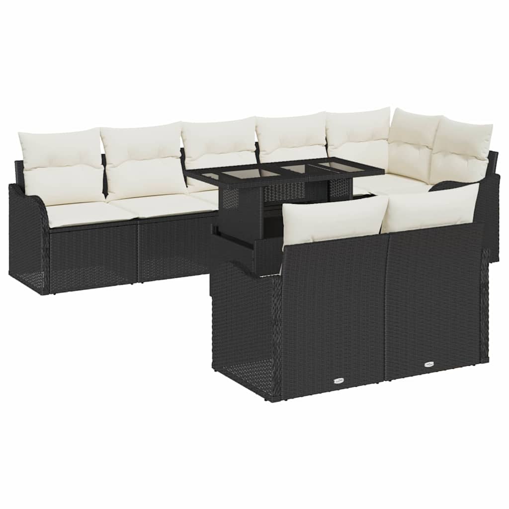vidaXL Tuinbank Set met kussen met kussen 9 pcs Zwart Poly Riet