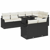 vidaXL Tuinbank Set met kussen met kussen 9 pcs Zwart Poly Riet