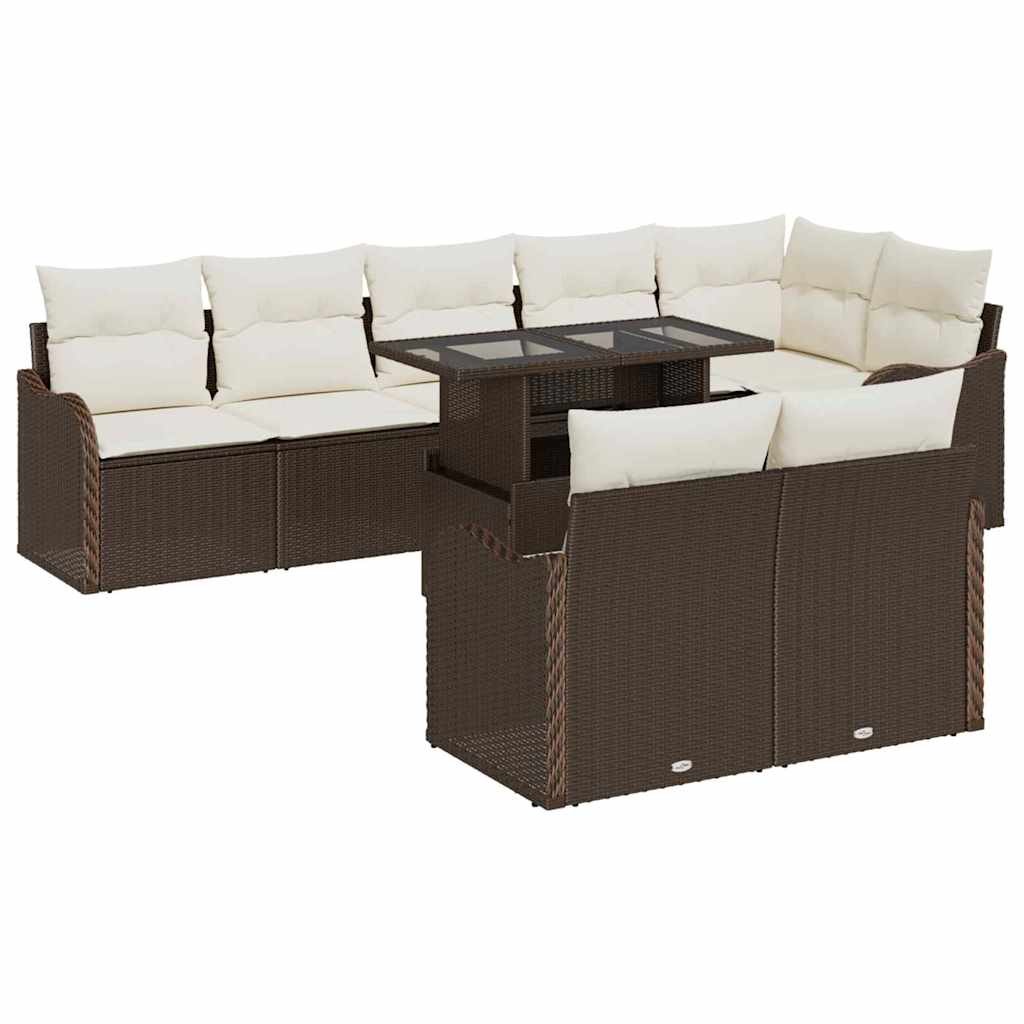vidaXL Tuinbank Set met kussen met kussen 9 pcs Zwart Poly Riet