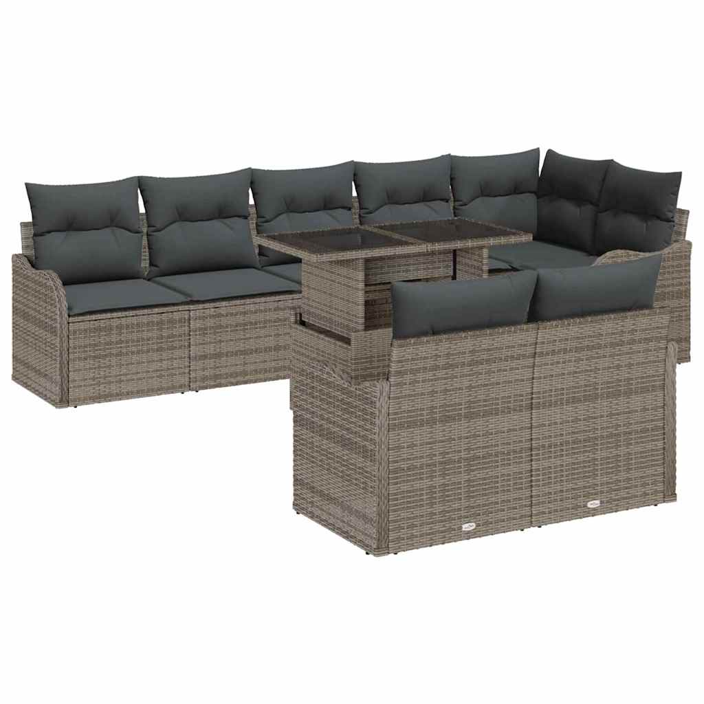 vidaXL Tuinbank Set met kussen met kussen 9 pcs Zwart Poly Riet