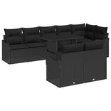 vidaXL Tuinbank Set met kussen met kussen 9 pcs Zwart Poly Riet