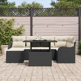vidaXL Tuinbank Set met kussen met opslag 7 pcs Zwart Poly rattan