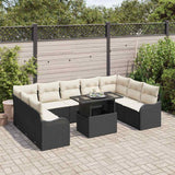 vidaXL Tuinbank Set met kussen met kussen 10 pcs Zwart Poly Riet