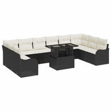 vidaXL Tuinbank Set met kussen met kussen 11 pcs Zwart Poly Riet