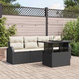 vidaXL Garden Sofa Set with cushion with cushion 5 pcs Black Poly Rattan